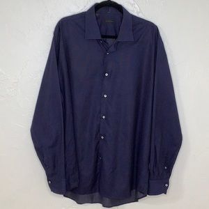 Saks Fifth Avenue Navy long sleeve button down shirt size 17 1/2 EUC